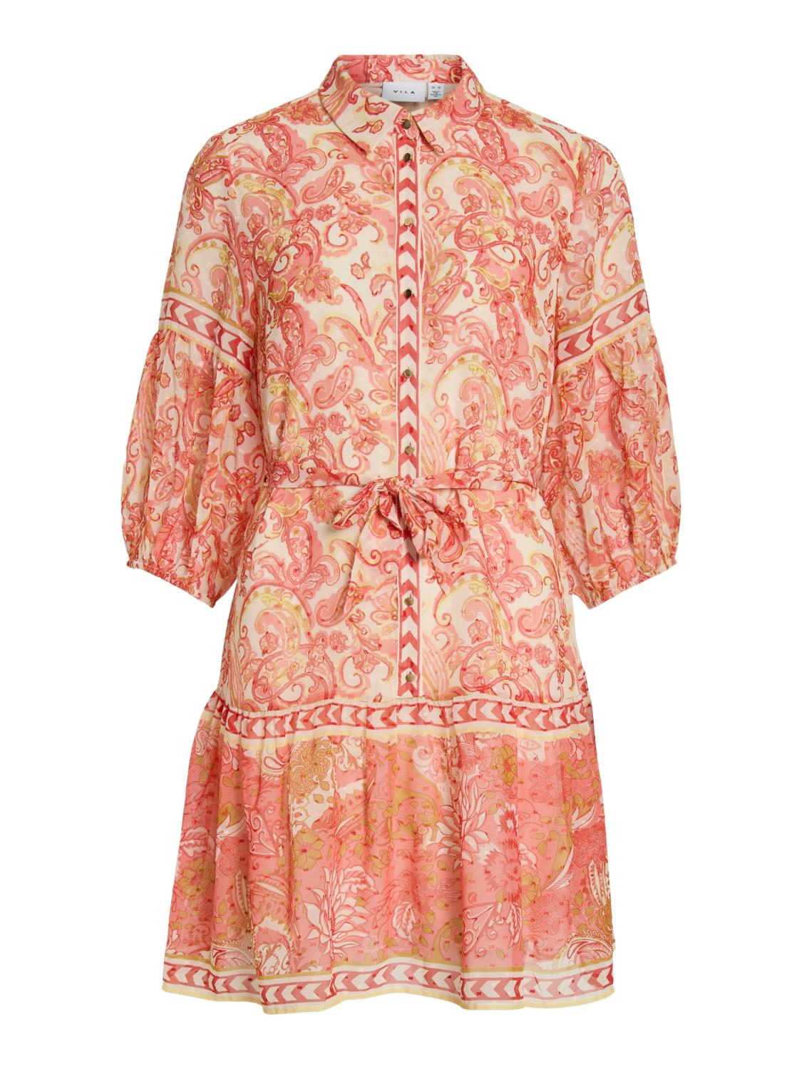 Vila Vipraya Printed Short Dress, oransje/mønstret