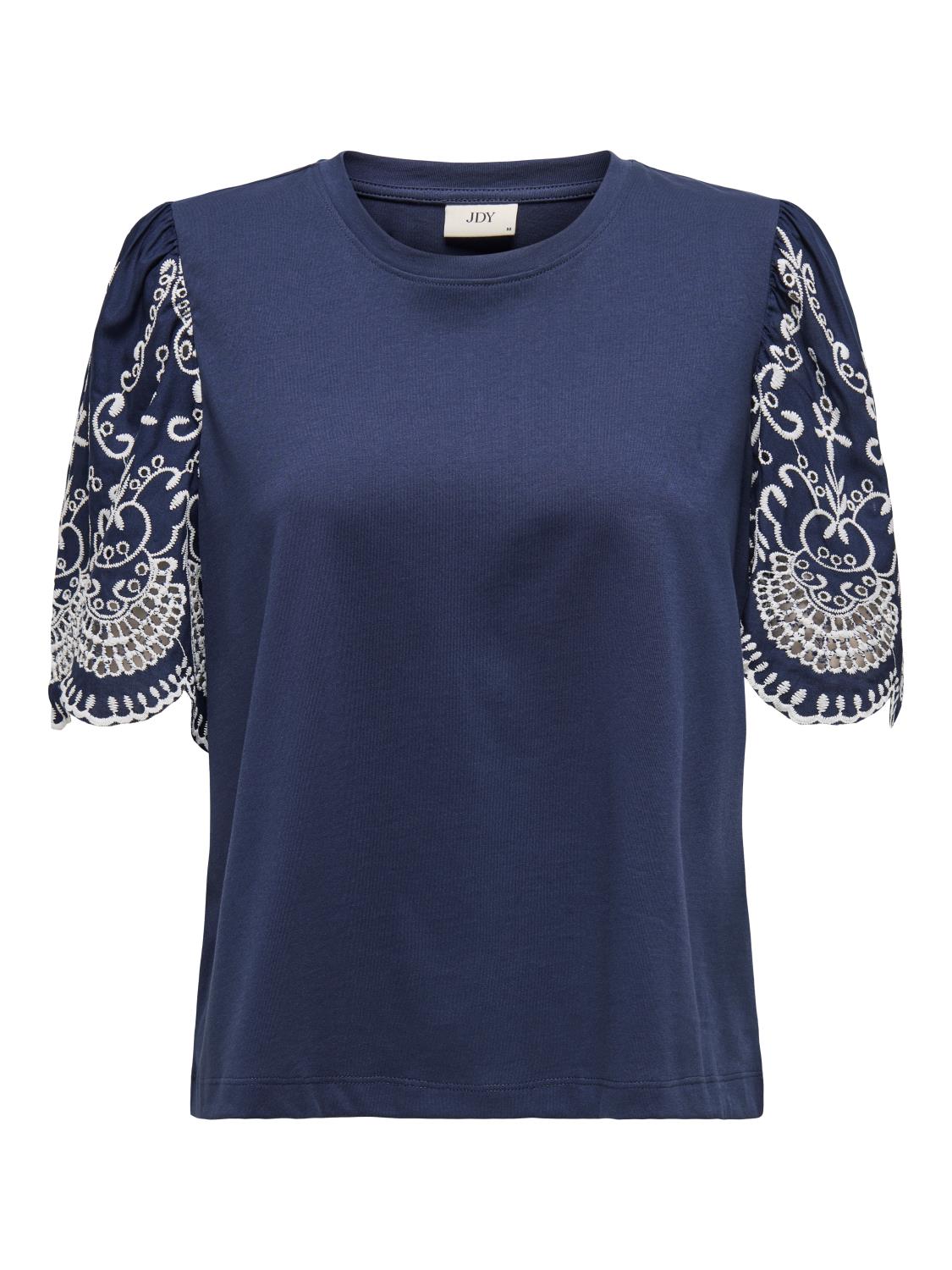 JDY Oma Broderie Anglaise Top JRS, marineblå