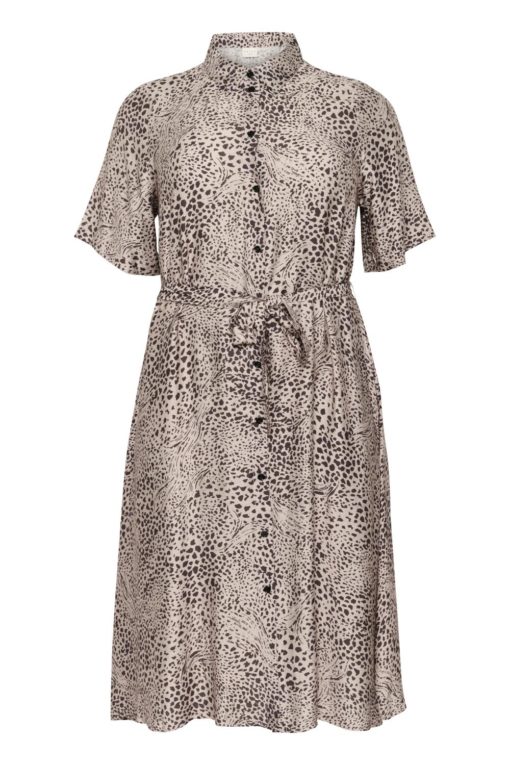 Kaffe Curve KCdebri Shirt Dress, beige/sort leo