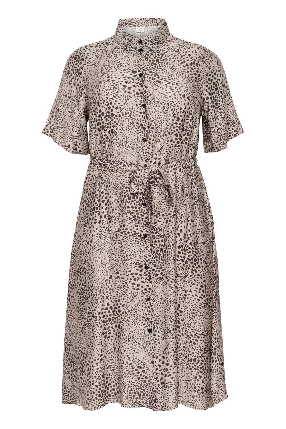 Kaffe Curve KCdebri Shirt Dress, beige/sort leo