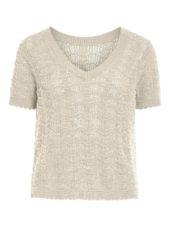 Vila Vicoby V-neck S/S knit top, lys beige