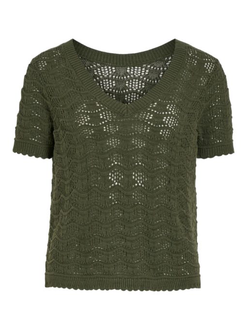 Vila Vicoby V-neck S/S knit top, grønn