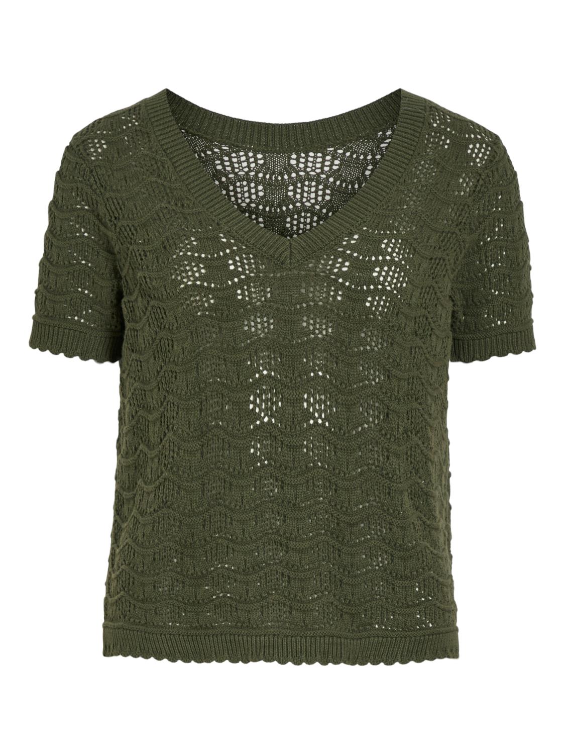 Vila Vicoby V-neck S/S knit top, grønn