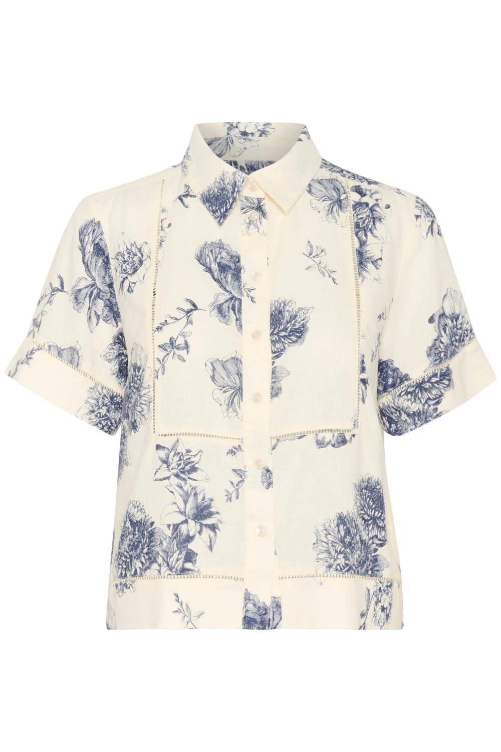 Part Two Rebitta Shirt, offwhite m/blått mønster