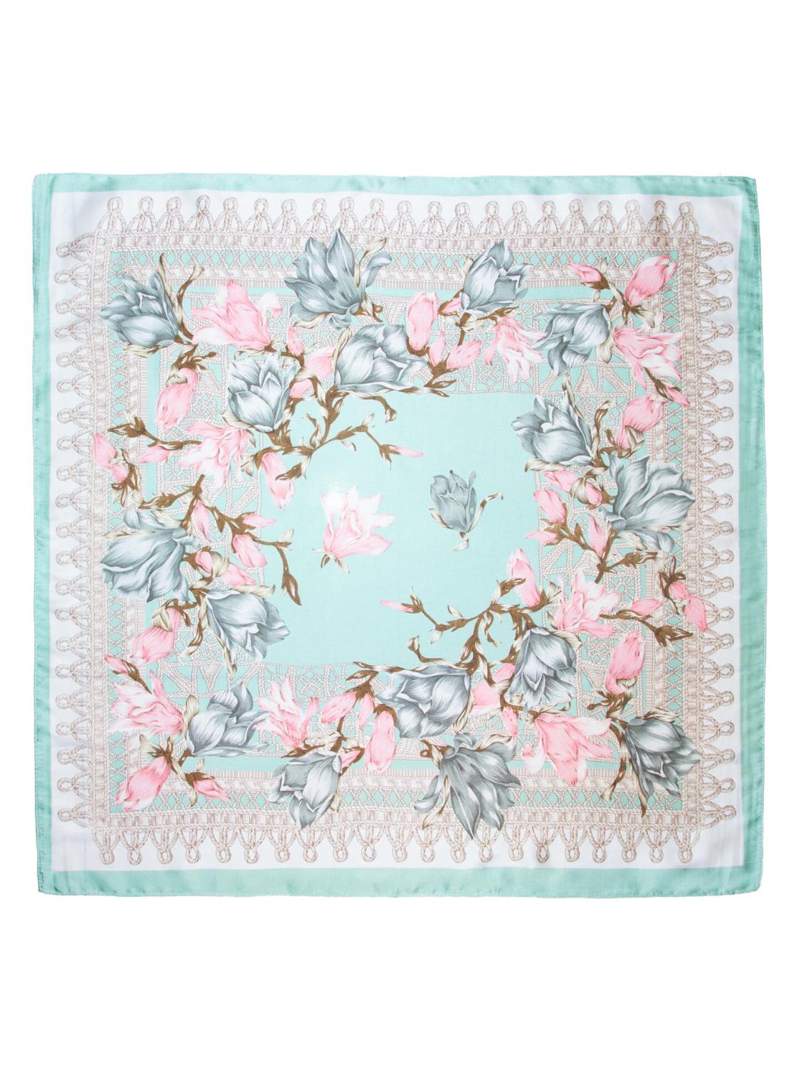 Intex Skandia skjerf m/blomster 70x70cm, lys grønnblå
