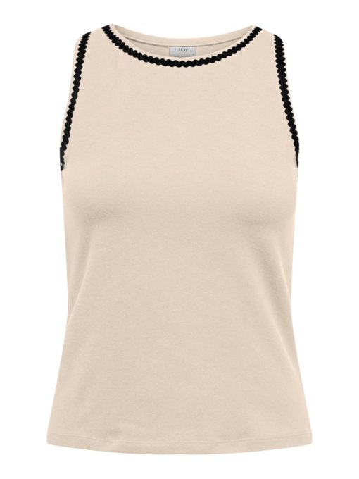 JDY Erin S/L contrast top, beige/sort