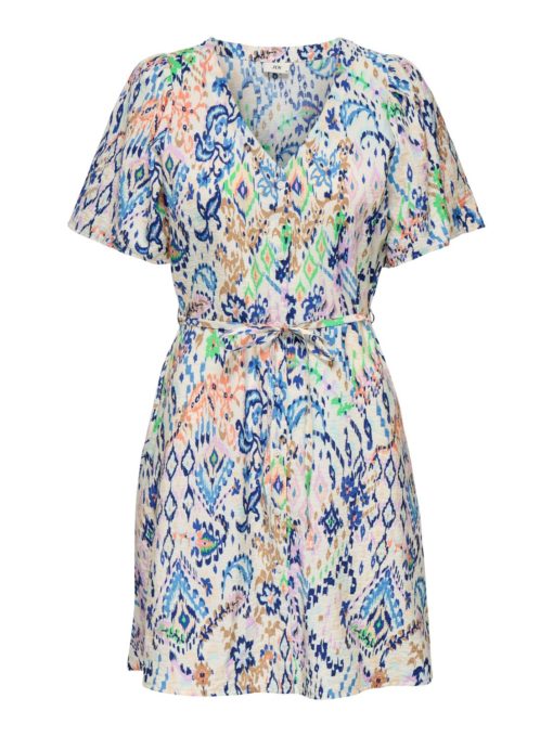 JDY Troya Life S/S Short Dress, flerfarget/offwhite
