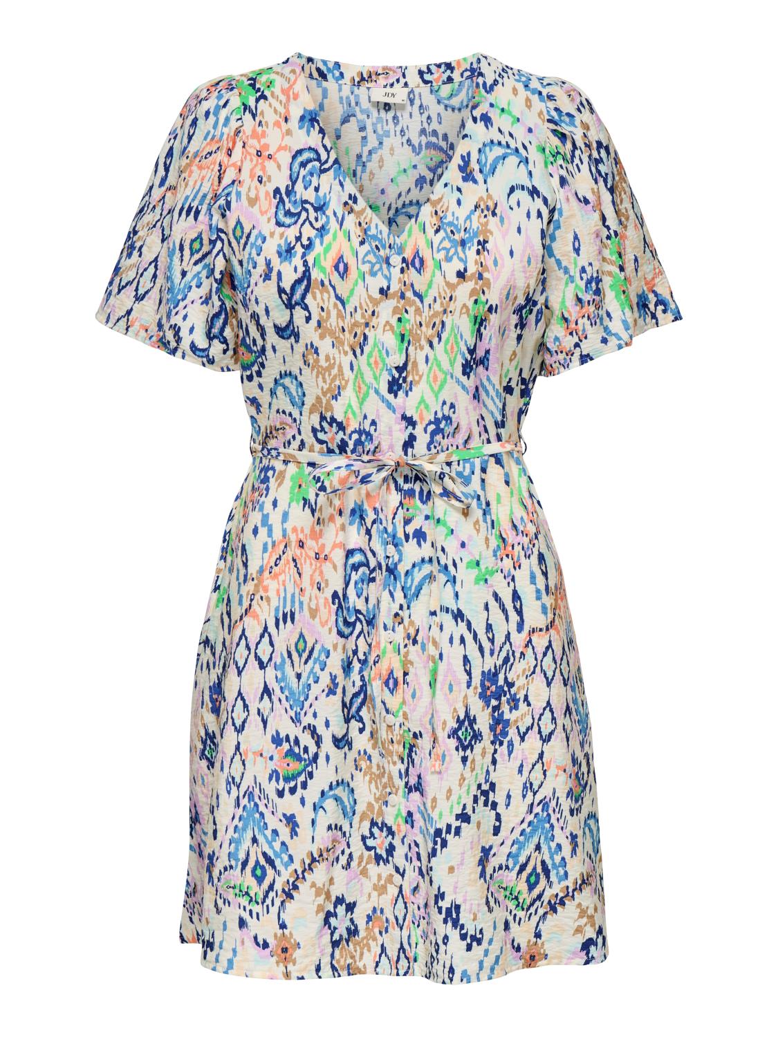 JDY Troya Life S/S Short Dress, flerfarget/offwhite