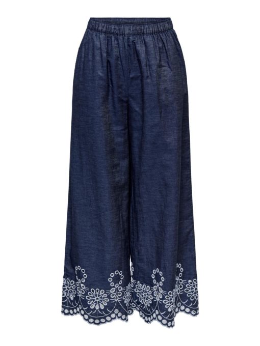 JDY Margot HW EMB ankel bukse, denimblå/broderi