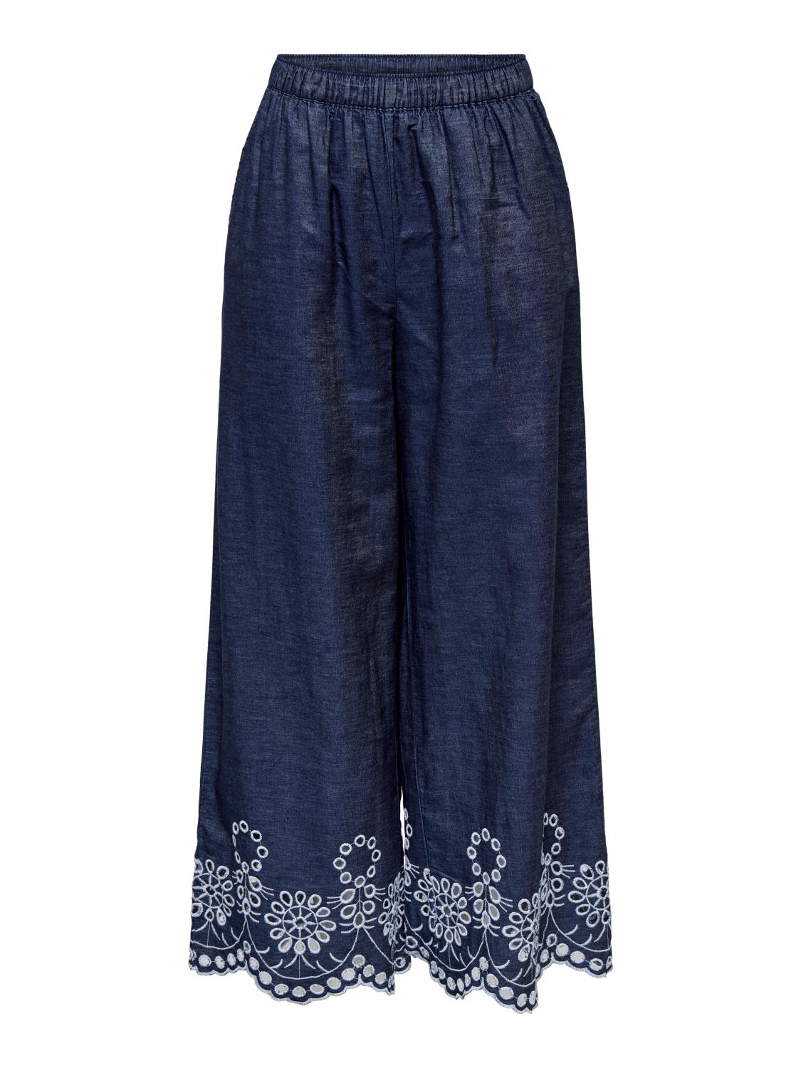 JDY Margot HW EMB ankel bukse, denimblå/broderi