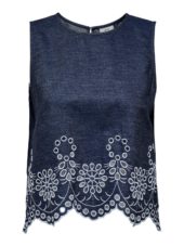JDY Margot S/L EMB Top, denimblå/broderi
