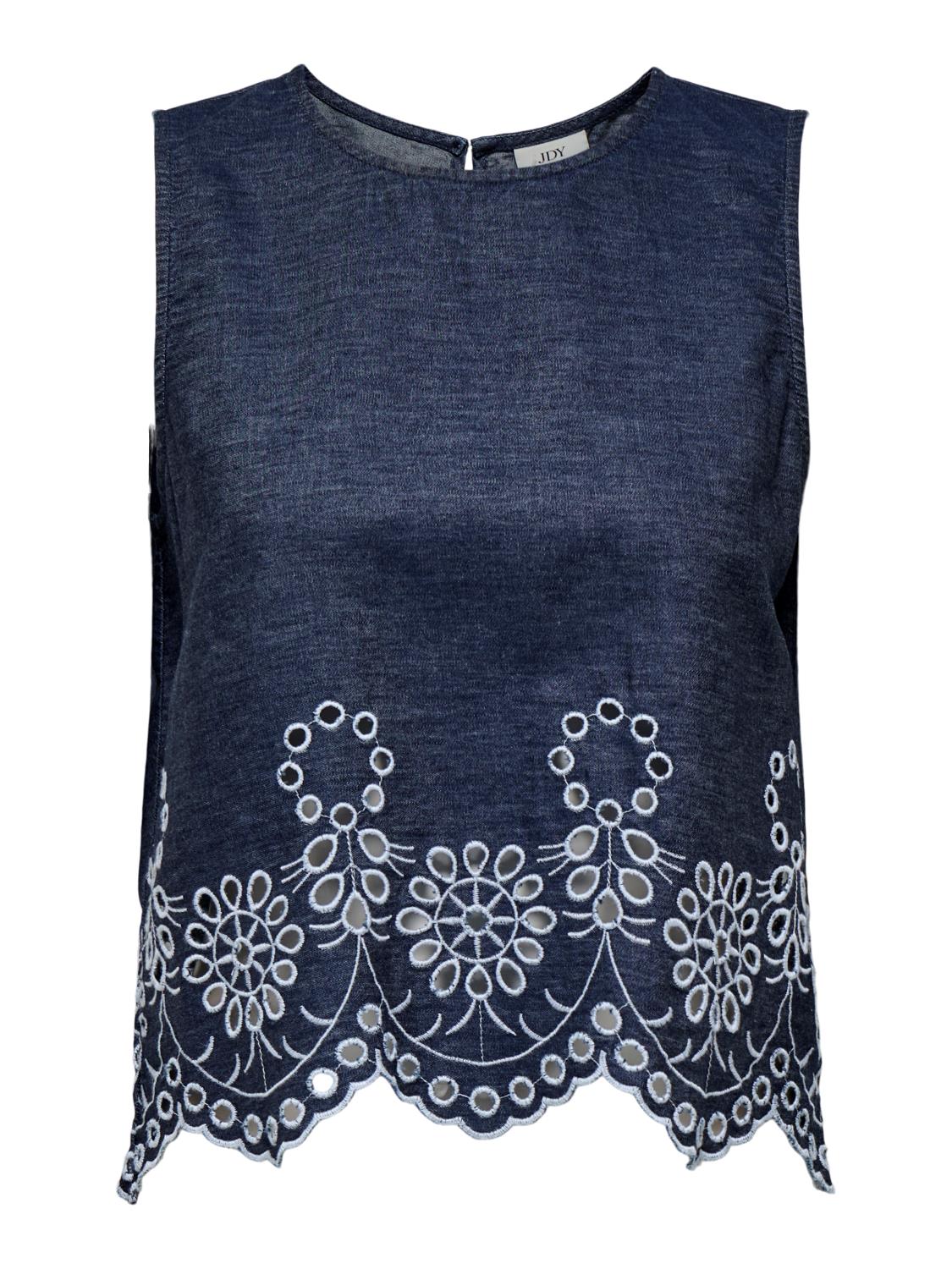 JDY Margot S/L EMB Top, denimblå/broderi