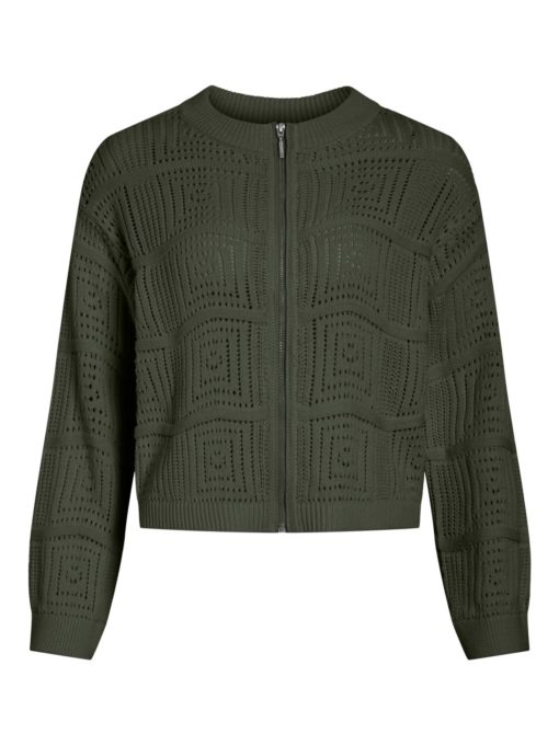 Vila Vitul O-neck Knit Zip Cardigan, mørk grønn