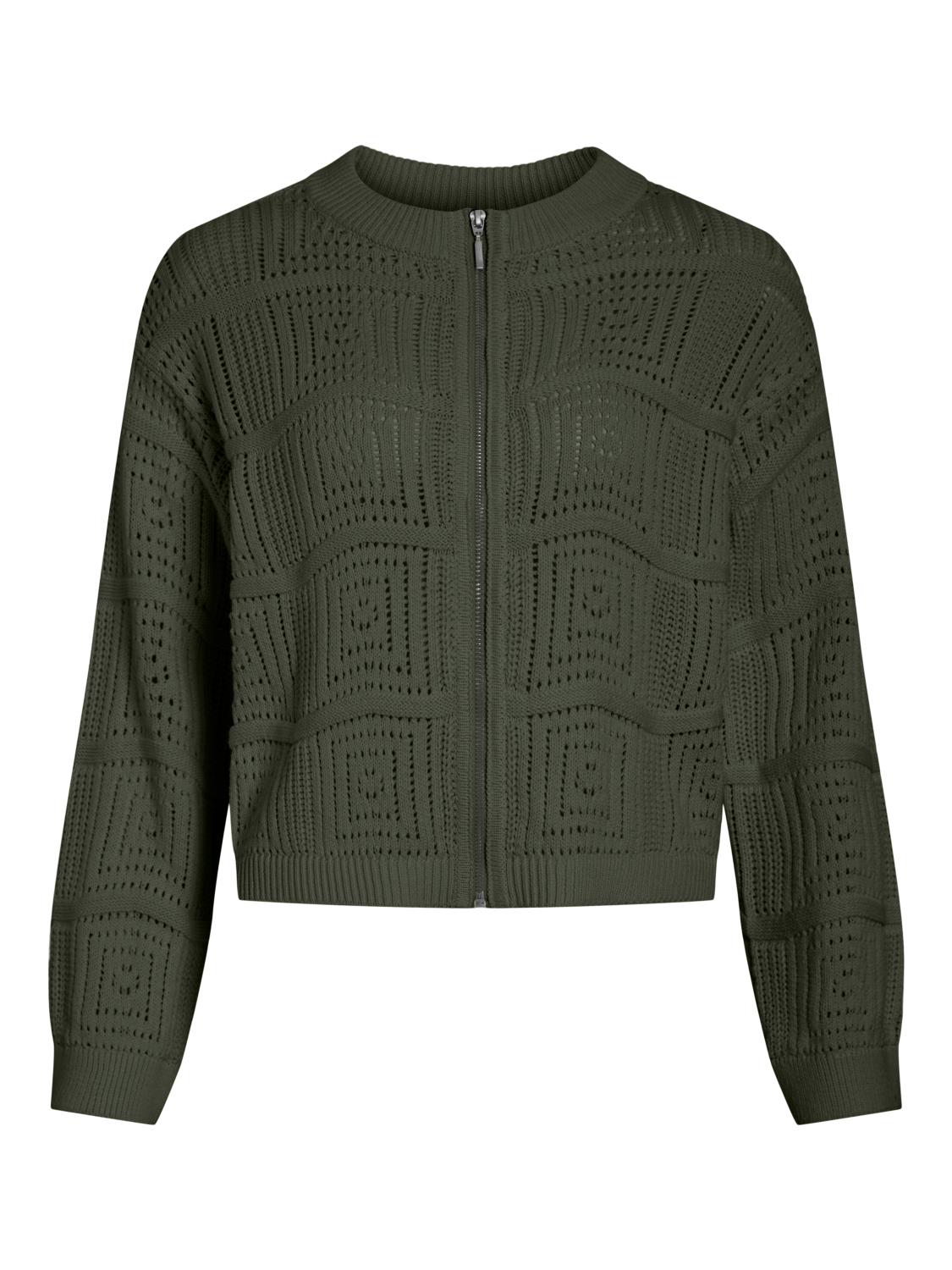 Vila Vitul O-neck Knit Zip Cardigan, mørk grønn