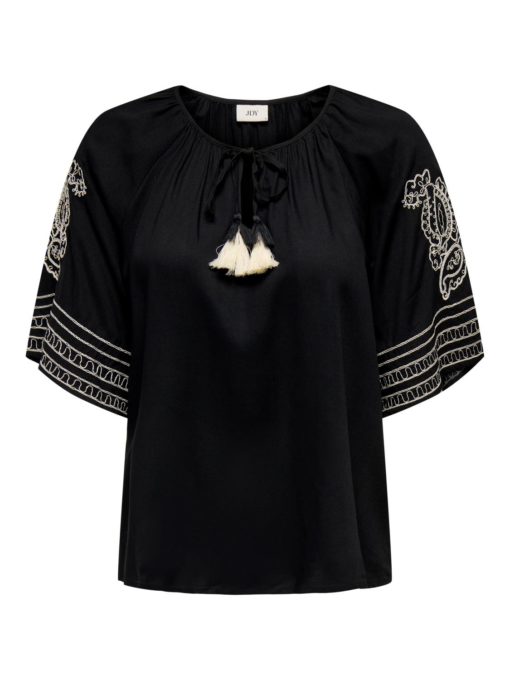 JDY Risso Life Bianca Top, sort/hvit broderi