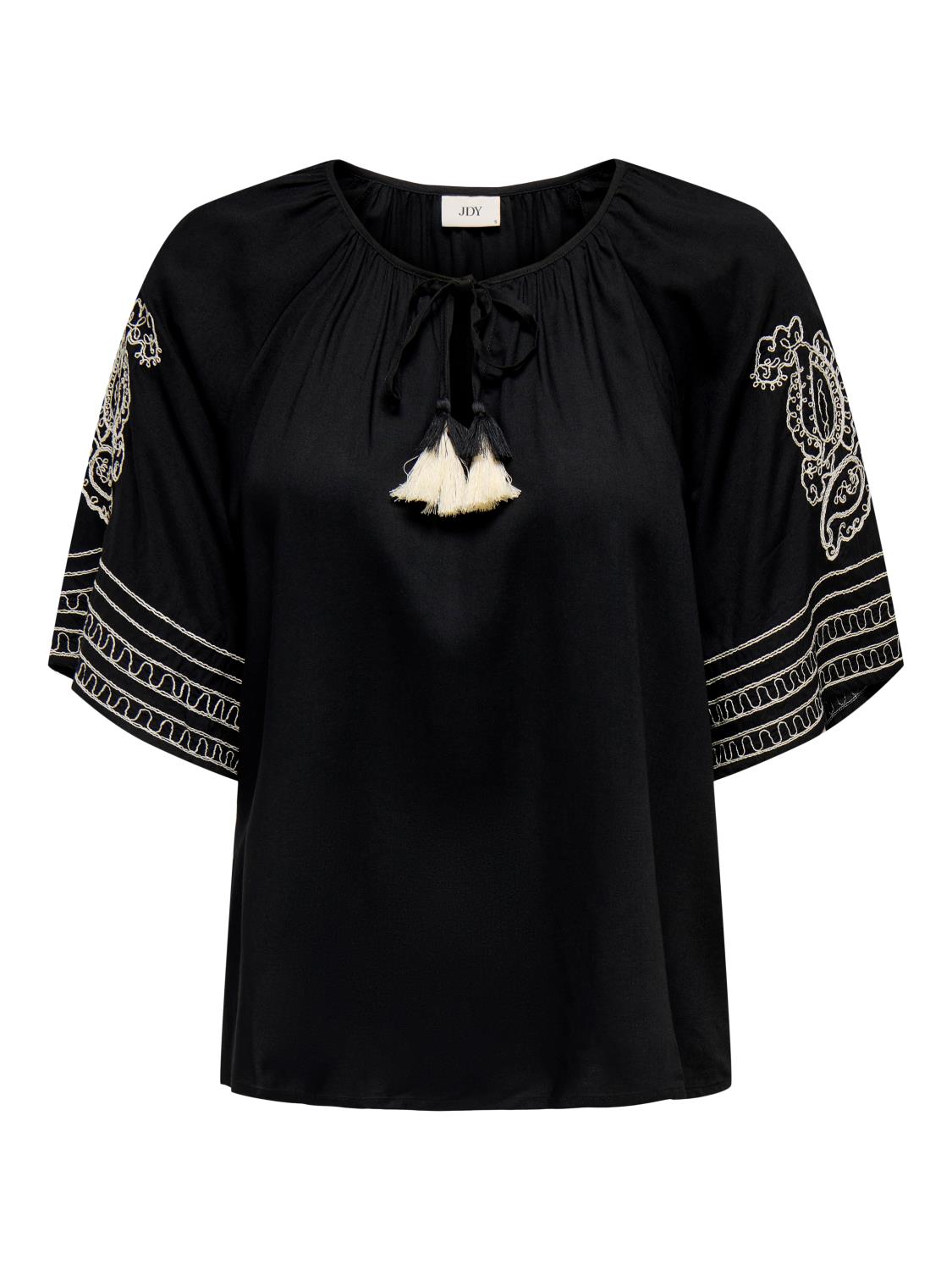 JDY Risso Life Bianca Top, sort/hvit broderi