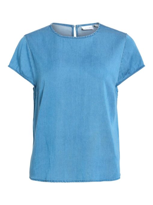 Vila ViBista C/S O-neck Top, blå denim