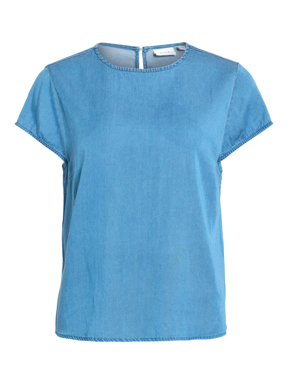 Vila ViBista C/S O-neck Top, blå denim