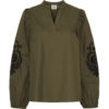 Isay Faja Blouse, bluse med broderi, khakigrønn