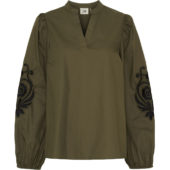 Isay Faja Blouse, bluse med broderi, khakigrønn