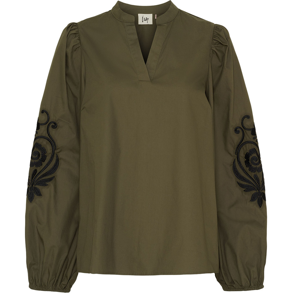 Isay Faja Blouse, bluse med broderi, khakigrønn
