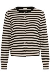 Part Two Noelani Cardigan i ull, sort/hvit stripet