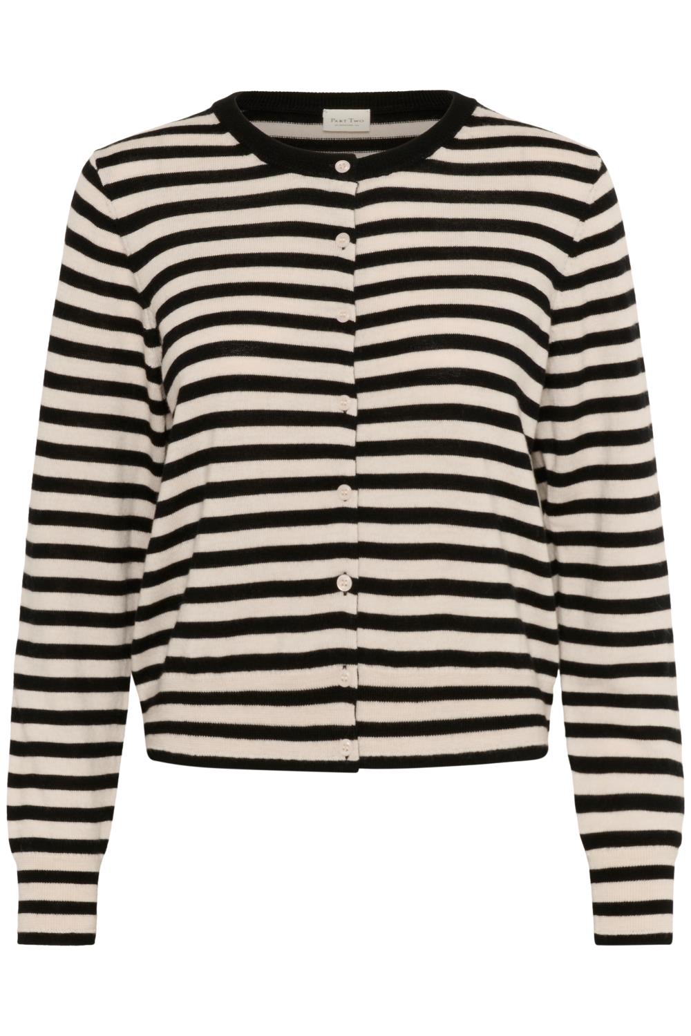Part Two Noelani Cardigan i ull, sort/hvit stripet