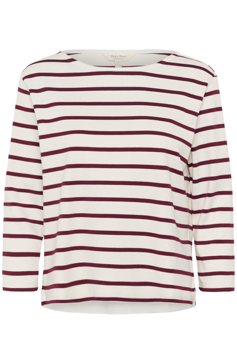 Part Two Nela TS, offwhite/burgunder stripet