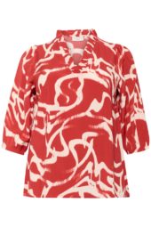 Kaffe Curve KCmaren Frill Blouse, rød/beige