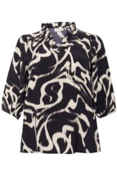 Kaffe Curve KCmaren Frill Blouse, sort/beige