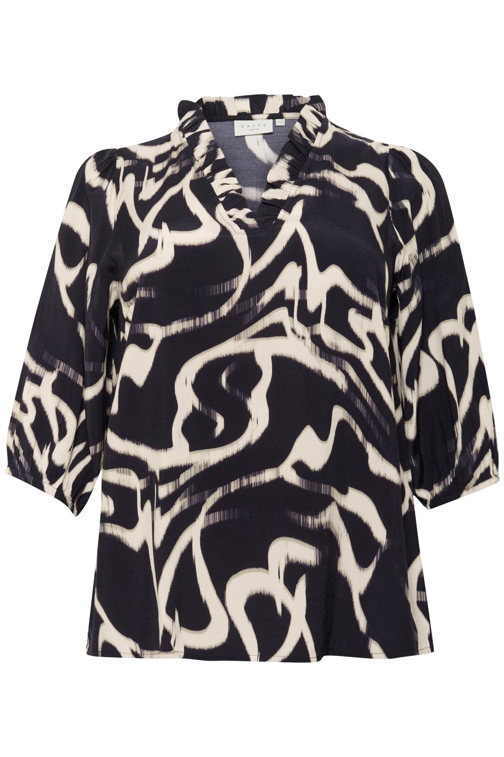 Kaffe Curve KCmaren Frill Blouse, sort/beige