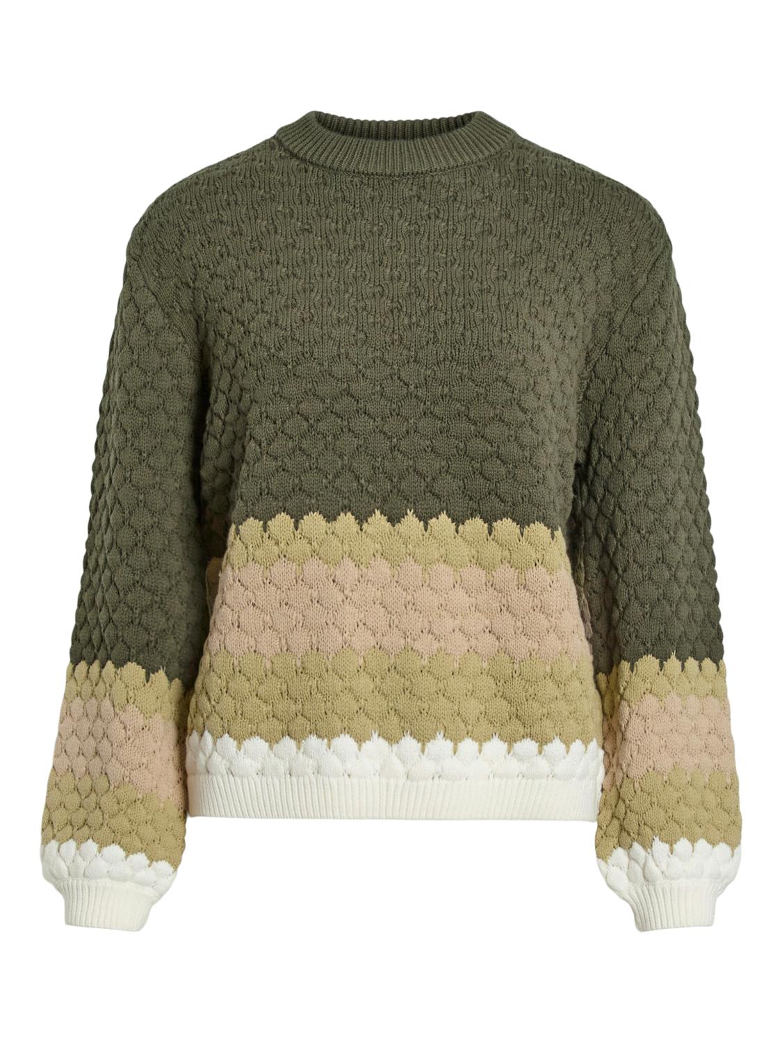 Vila ViTanna L/S O-neck Knit Top, strikkegenser grønn
