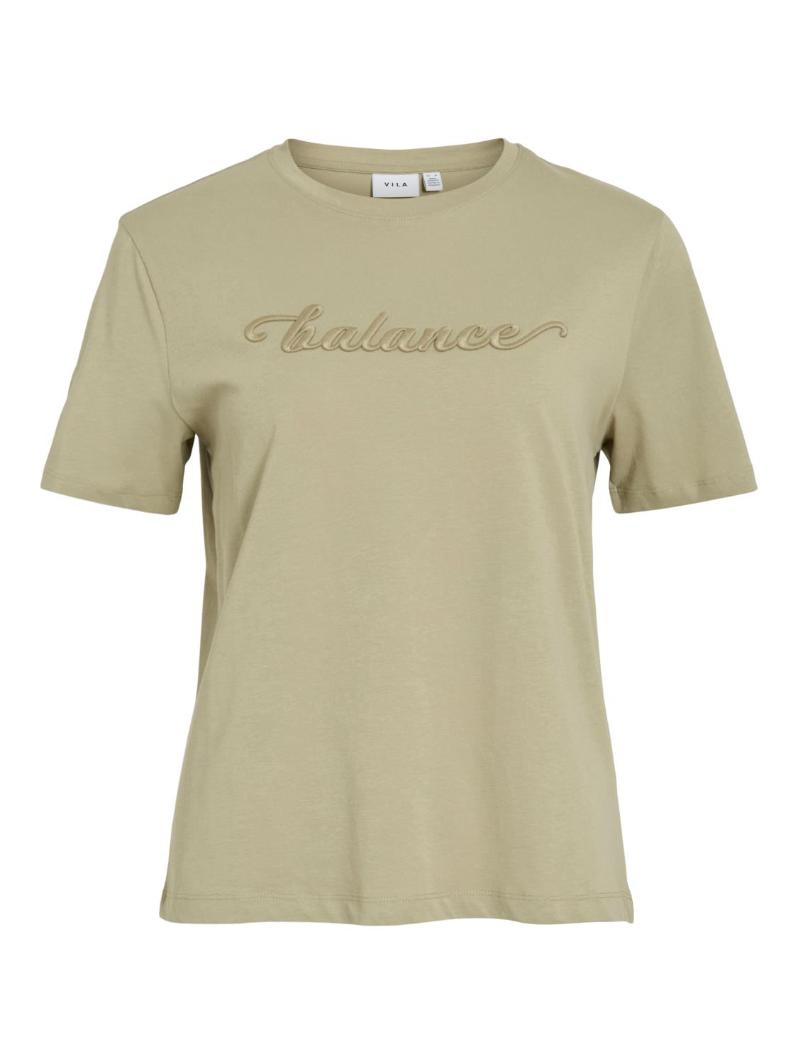 Vila Visybil Balance Emb O-neck T-shirt, mosegrønn