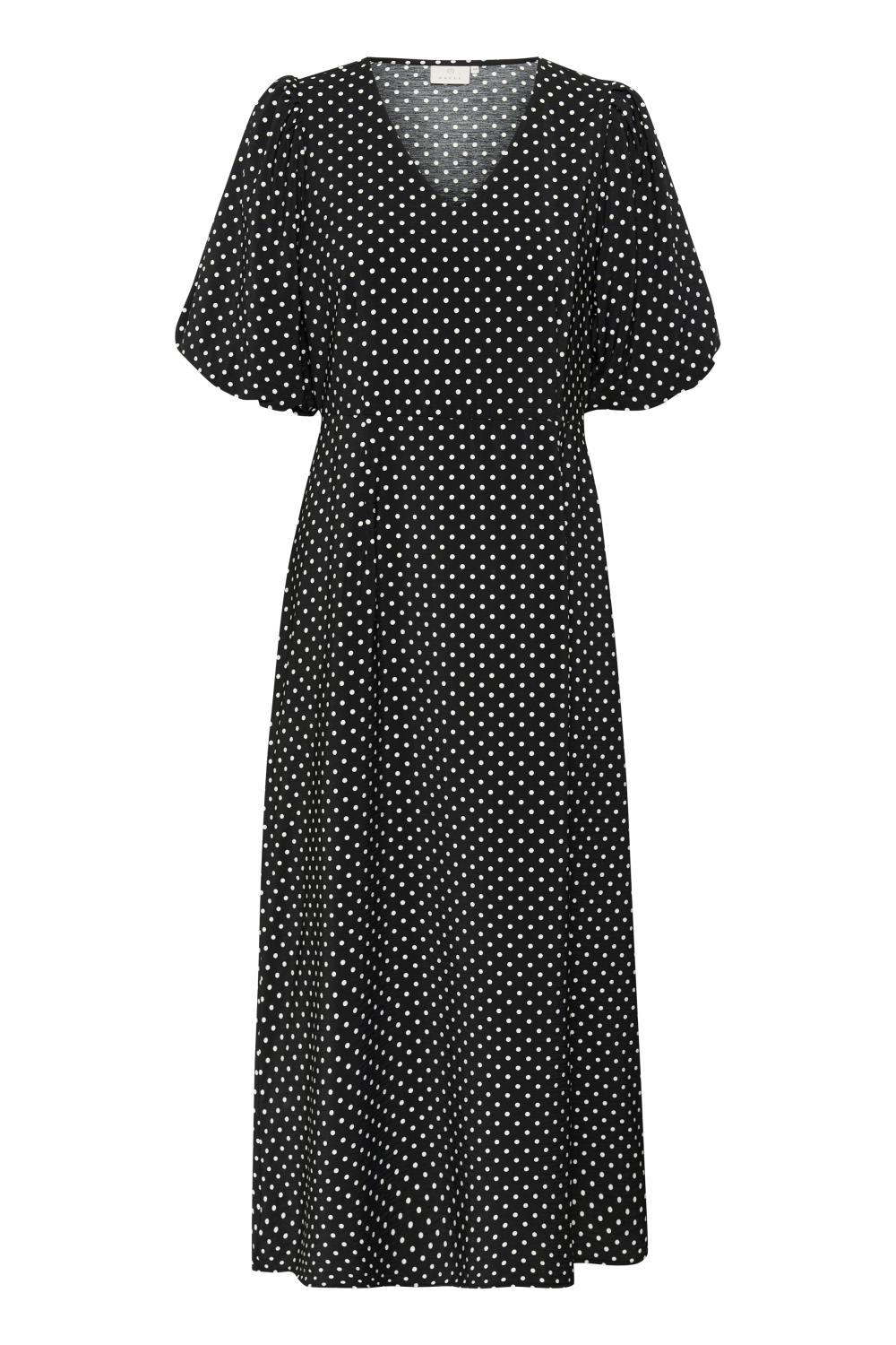 Kaffe KAgwen Long Dress, sort m/prikker