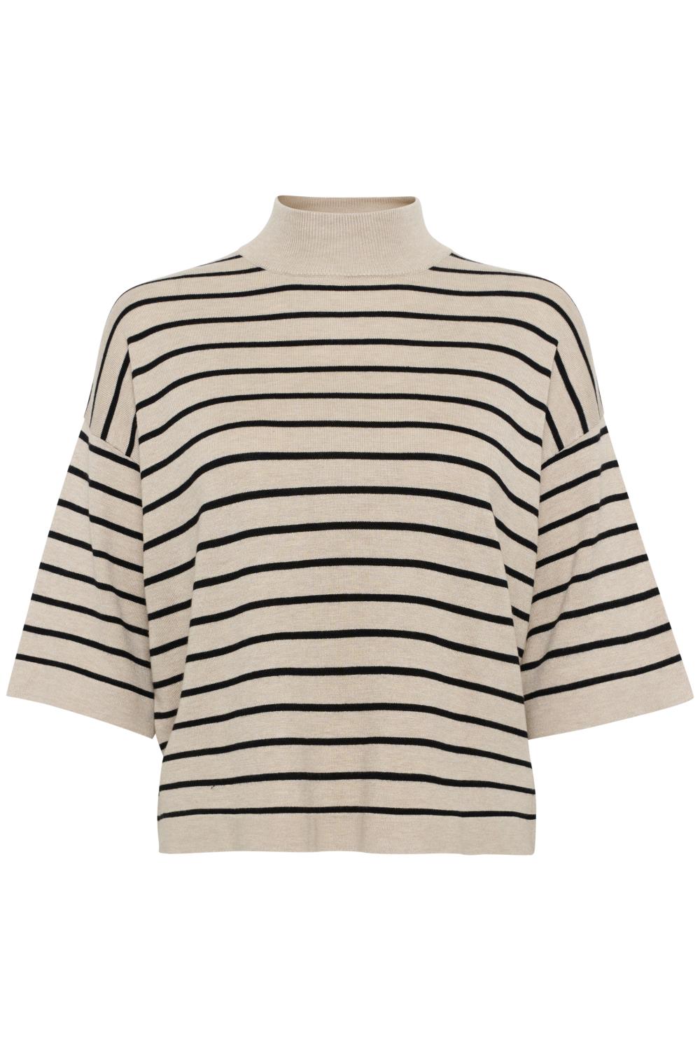 Kaffe KAlizza Striped Turtleneck, beige/sort stripet