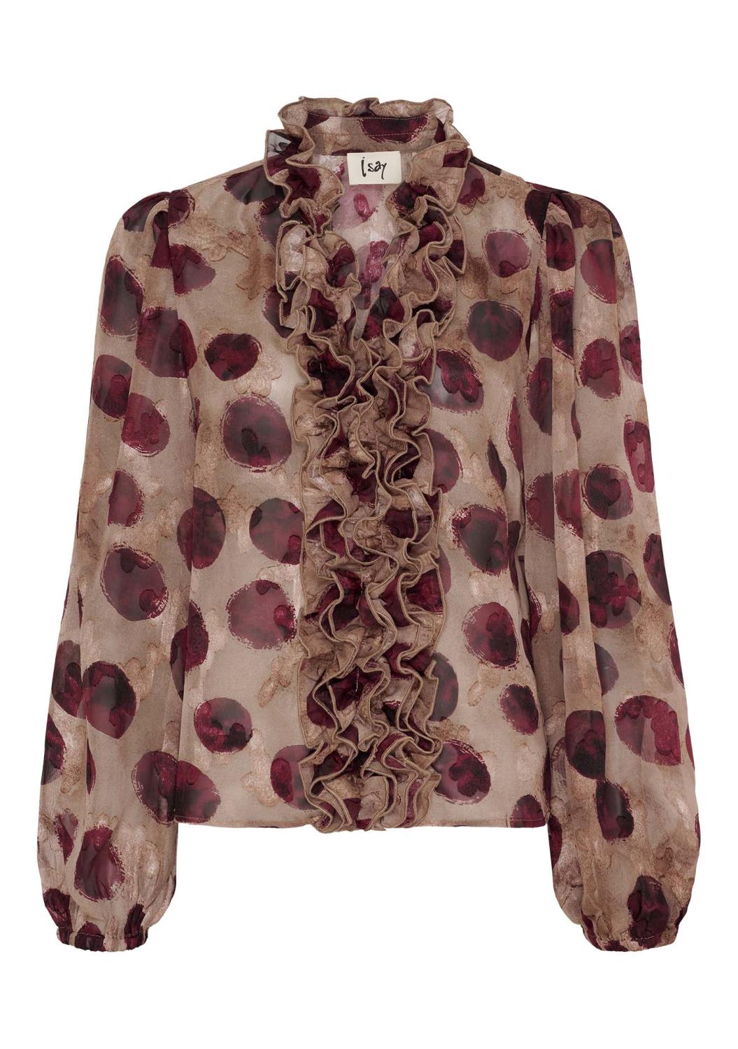 Isay Vibse Ruffle Blouse, burgunder mønstret