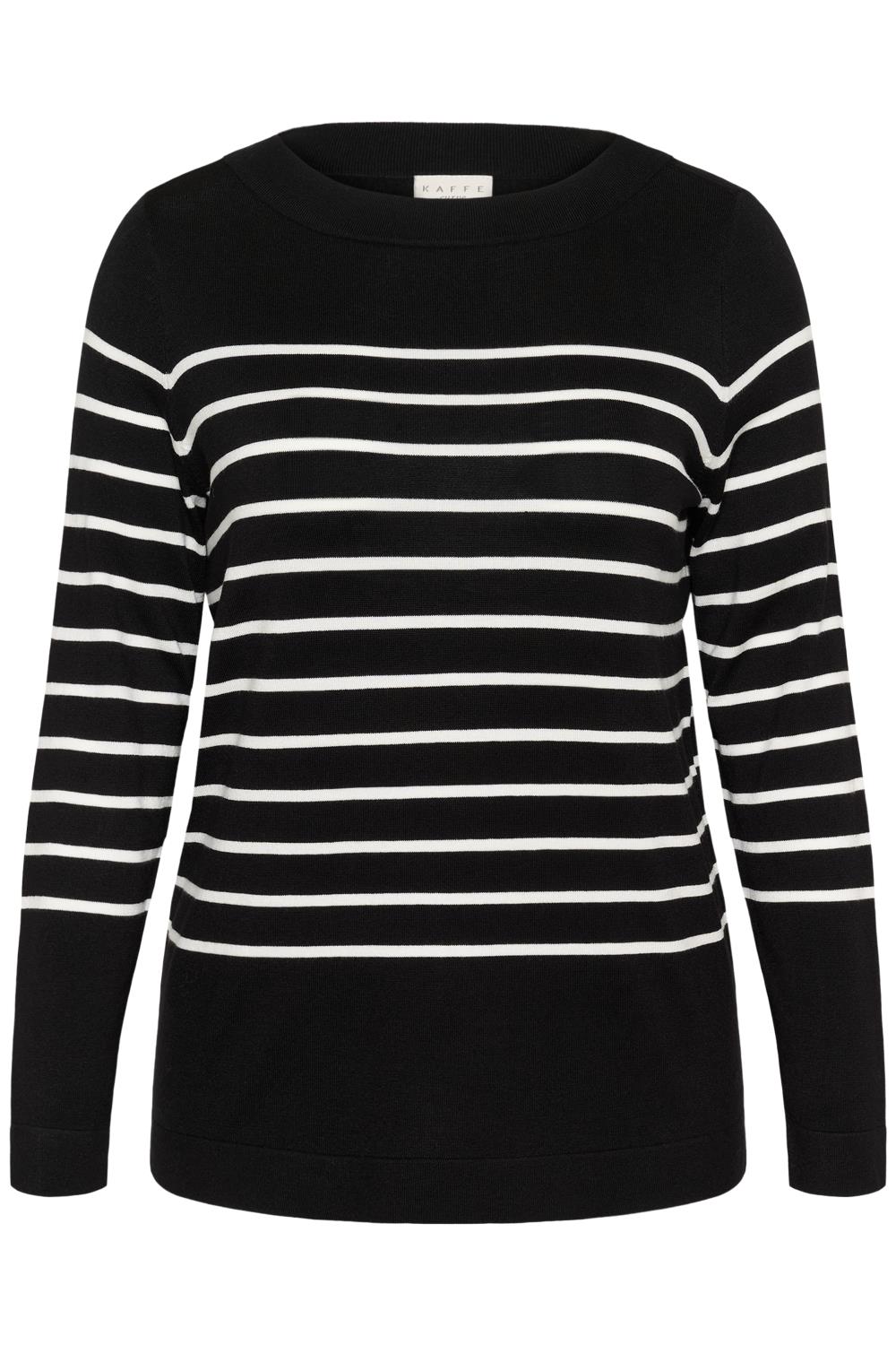 Kaffe Curve KClizzy Striped Boatneck, sort/hvit stripet