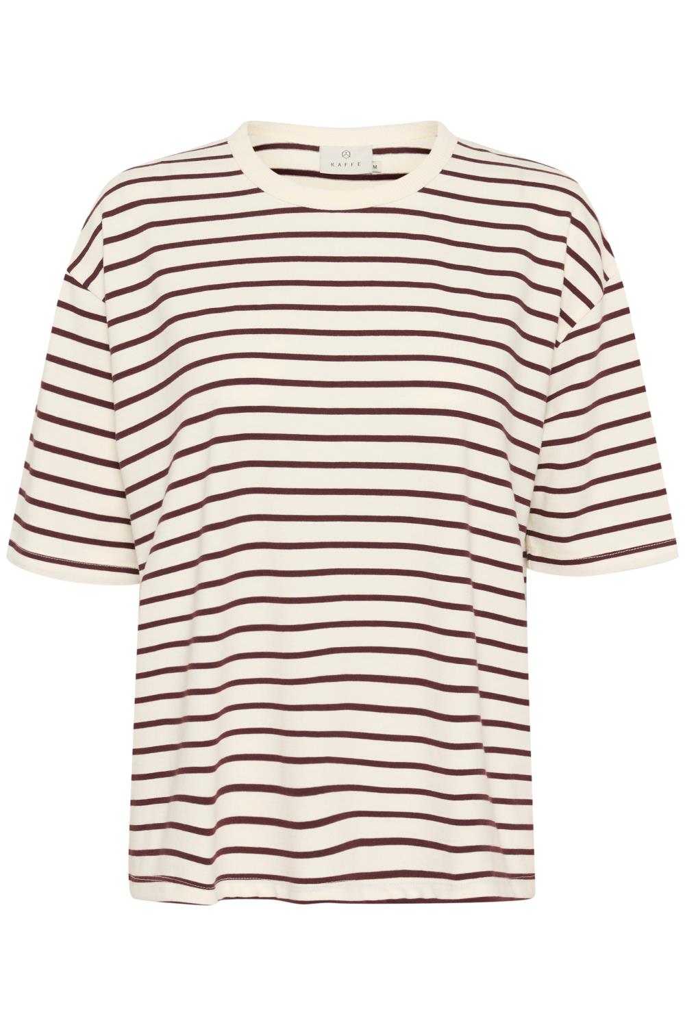 Kaffe KAwinny 1/2 sleeve T-shirt, offwhite/burgunder stripet