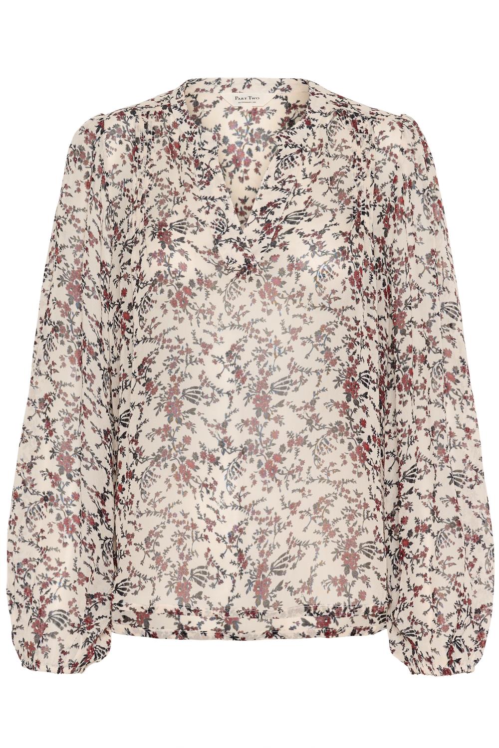 Part Two Sandi Blouse, offwhite/burgunder blomstret