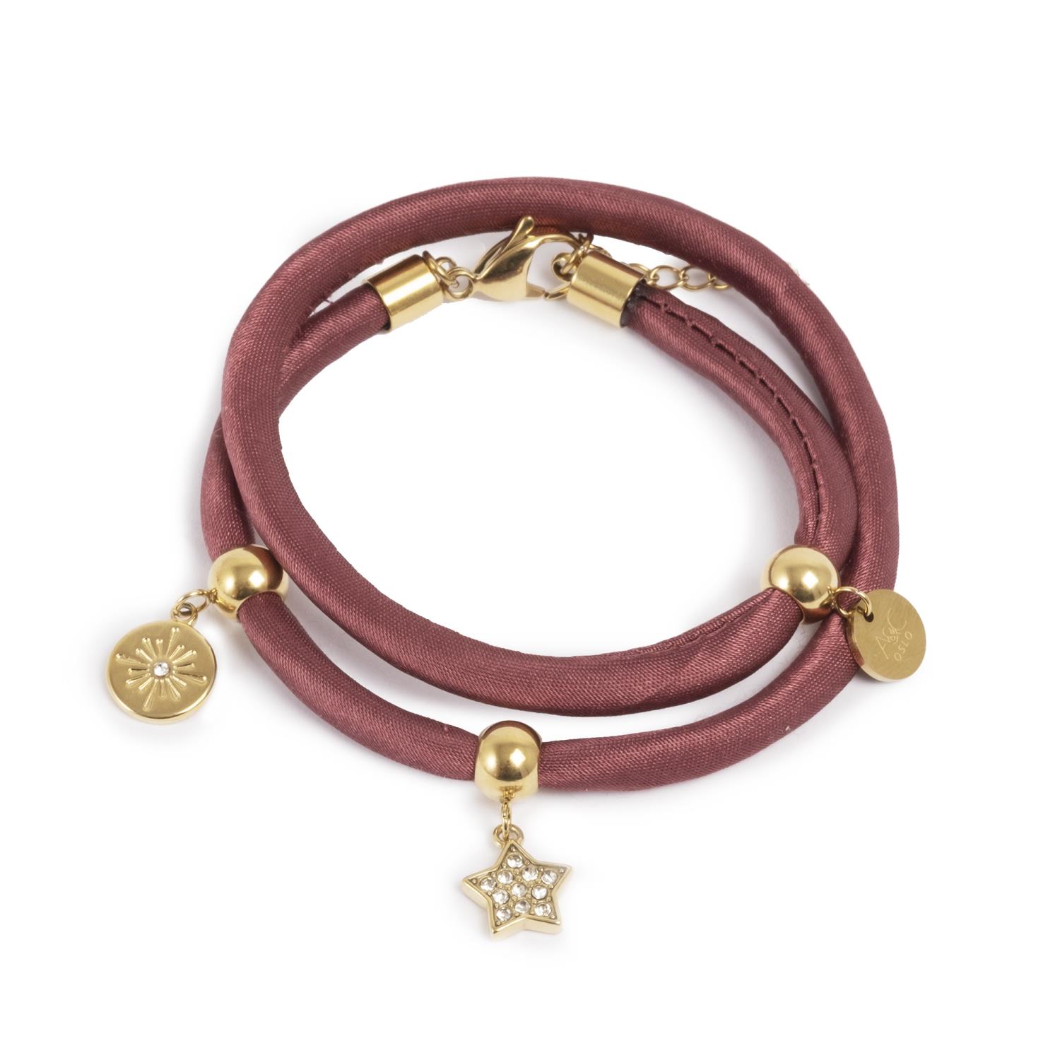 A&C Steel Charms, 2 rads satengarmbånd, burgunder