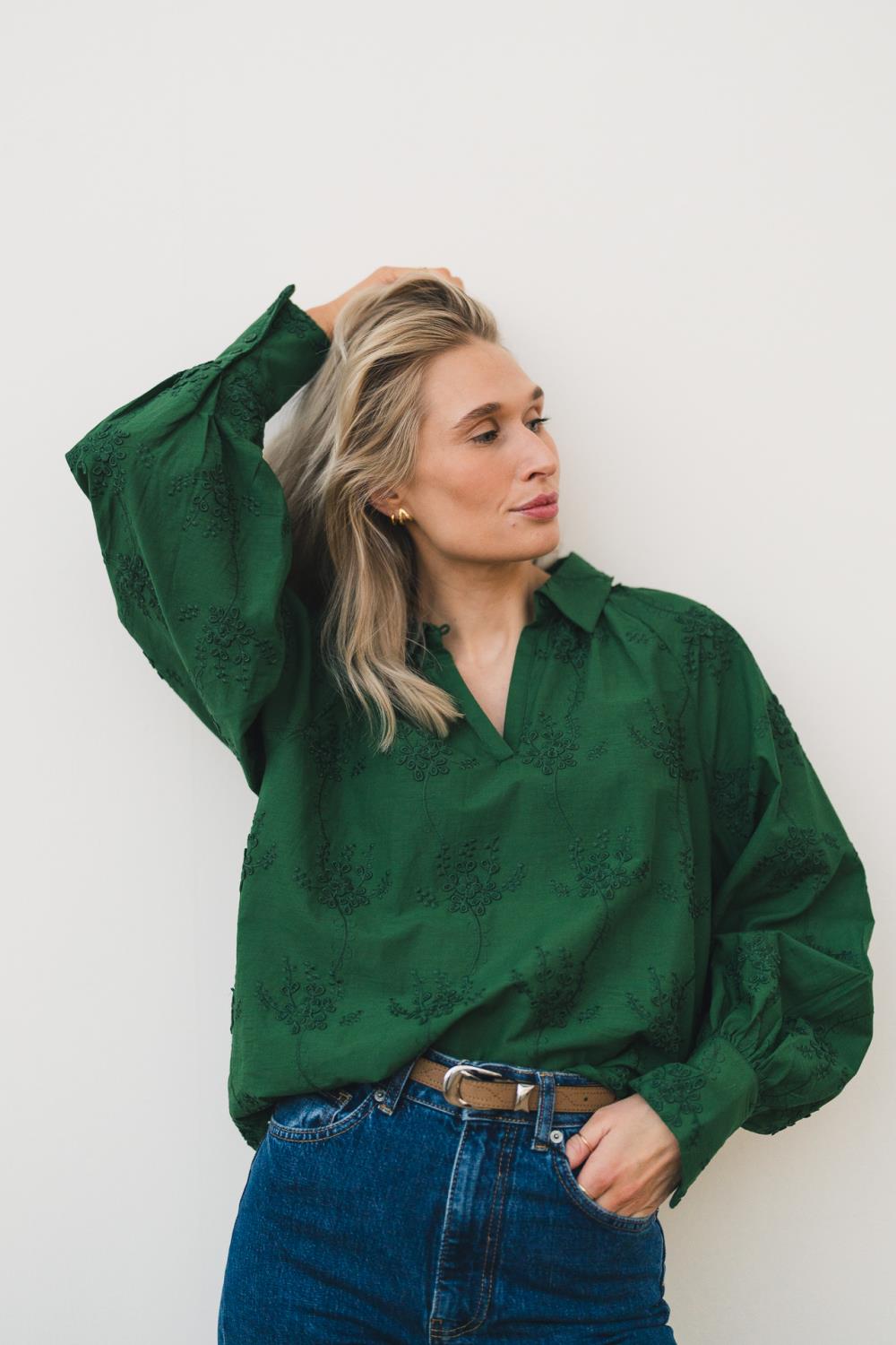 Raus Camilla Top emb, grønn