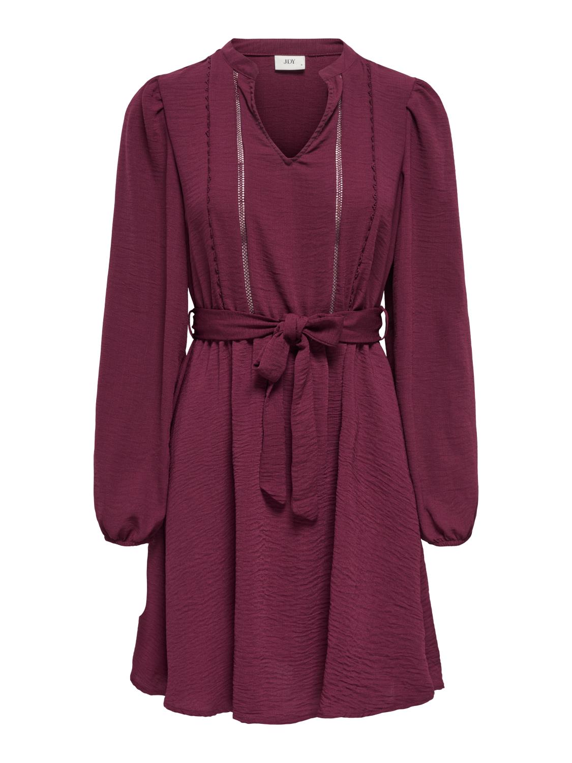 JDY Rachel Life l/s V-neck, kjole, burgunder