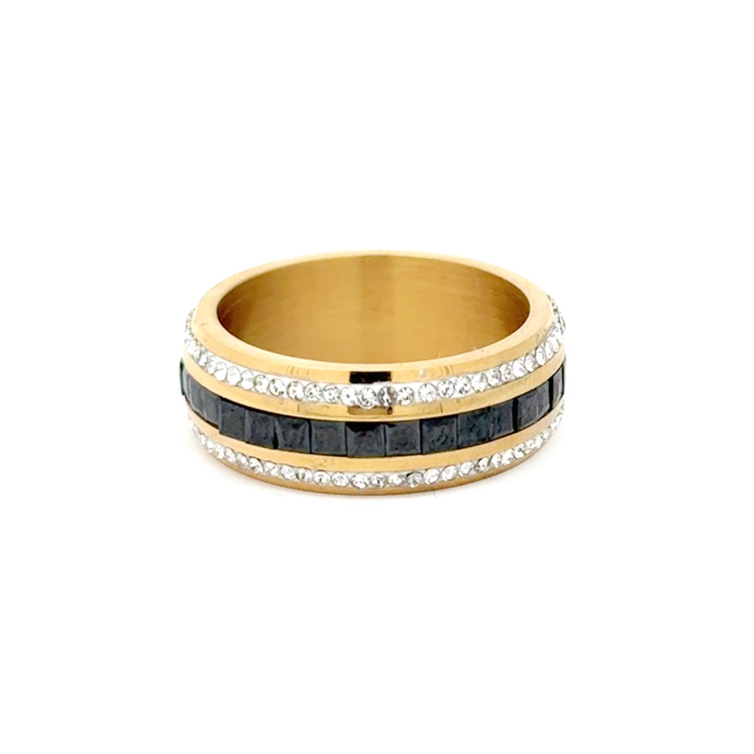 A&C Ring med krystallstener, sort gull