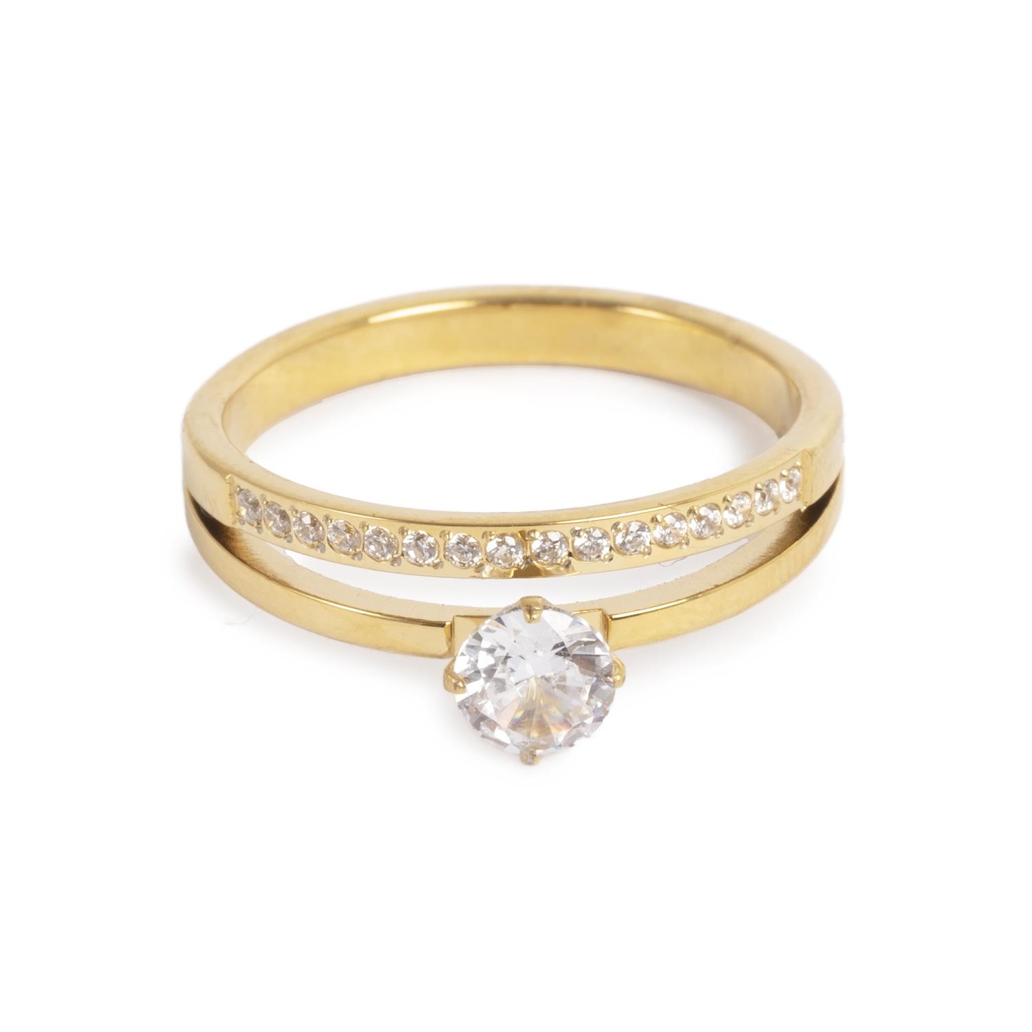 A&C Ring med to rader, Steel, gull