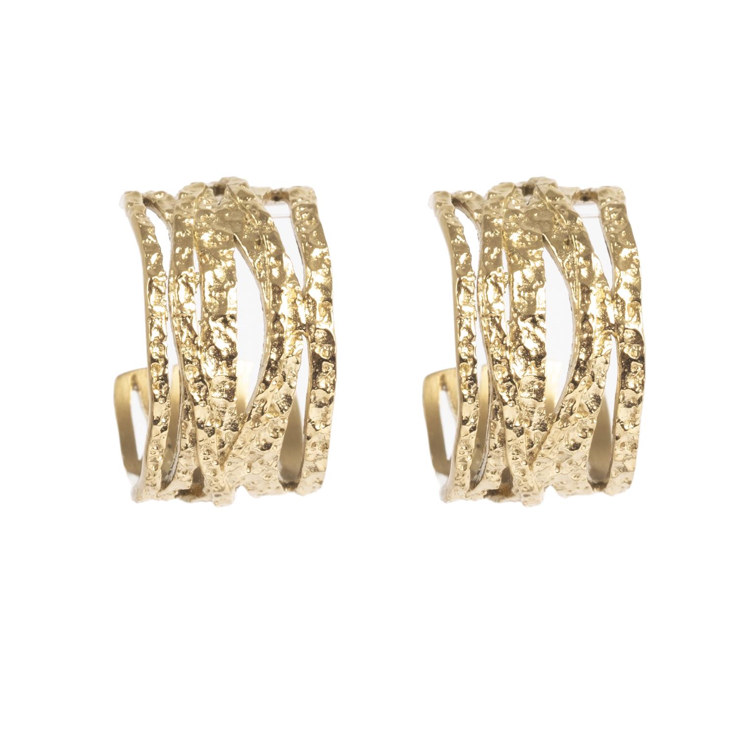 A&C Brede øreringer, Steel Satin, gull