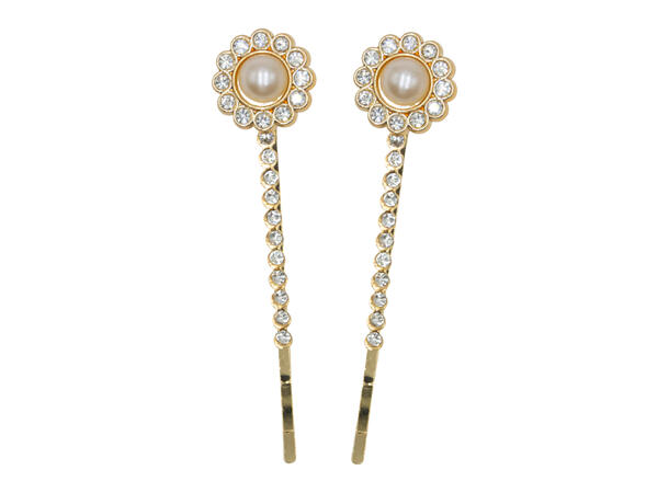 Intex Scandia Hårspenne, gull, blomst m/perle