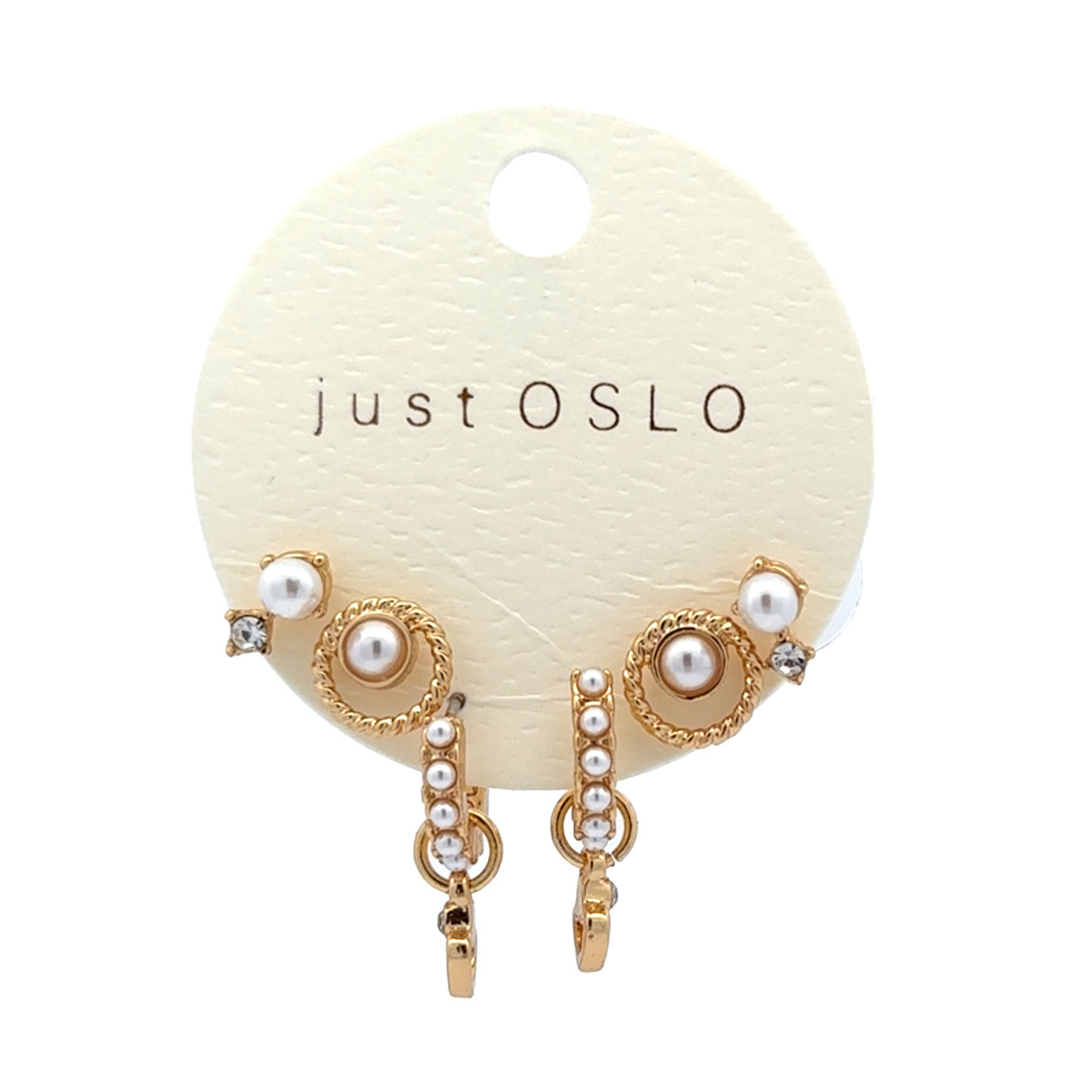 Just Oslo Sett med 3 øredobber, perler, gull