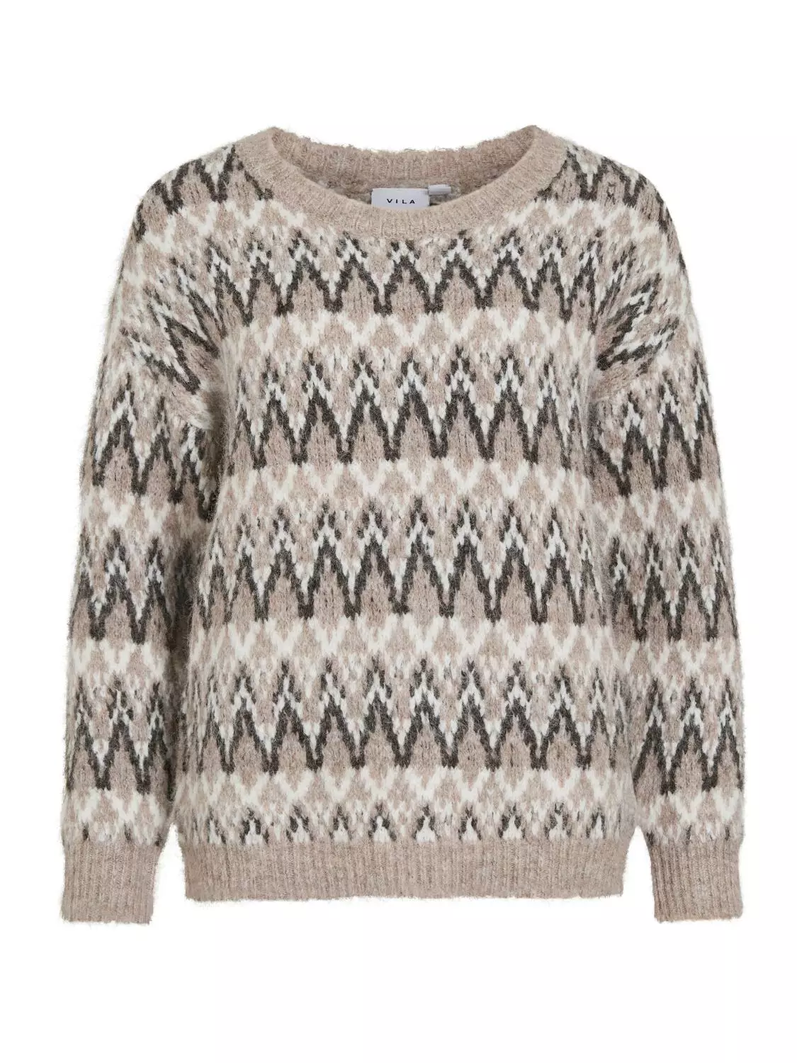 Vila Vimargi O-neck L/S Jacquard knit, lys brun