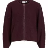 Vila Vipaza O-neck L/S zipper knit cardigan, burgunder