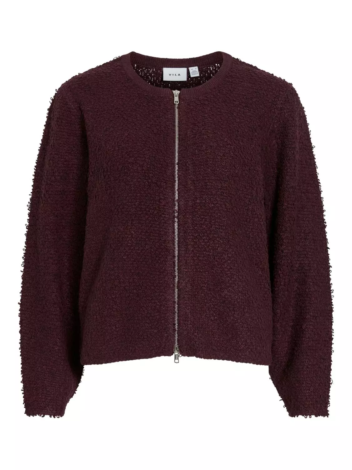 Vila Vipaza O-neck L/S zipper knit cardigan, burgunder